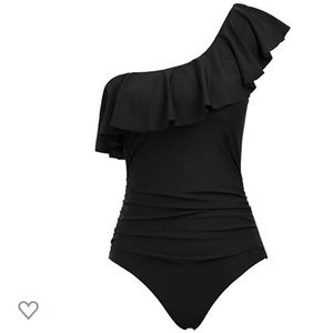 Zexxy black one shoulder ruffled swim